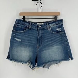 Abercrombie & Fitch Blue Medium Wash High Rise The 4" Mom Denim Jean Shorts 32